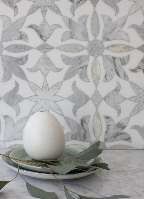 Gardenia Leather, Honed, Multigrain Marble Mosaic 1